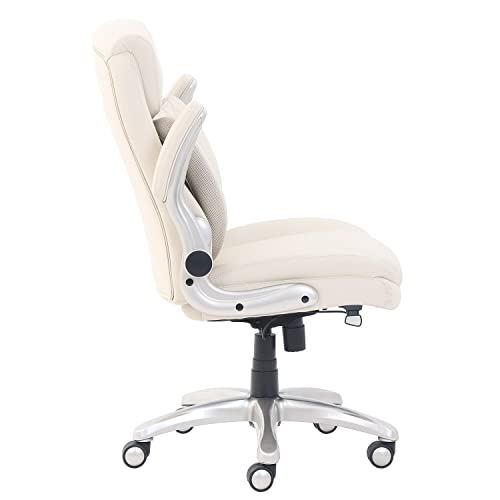 Amazon Basics Ergonomic Executive Office Desk Chair with Flip-up Armrests and Adjustable Height, Tilt and Lumbar Support, Cream Bonded Leather, 29.5"D x 28"W x 43"H (Previously AmazonCommercial brand) - Image 3
