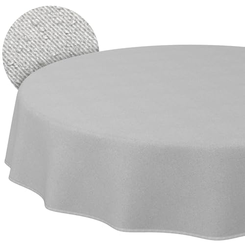 ANRO Washable Tablecloth Grey Linen Look Round 120 cm - Garden Tablecloth Indoor Outdoor Water-Repellent Dirt-Repellent Easy Care with Hem