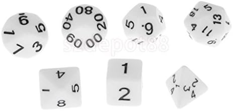 7x TRPG Games Gaming Glow in Dark Dices D4-D20 Multi-sided Dices Game White