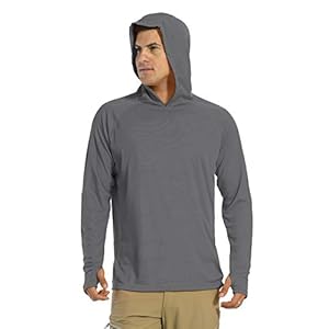 KEFITEVD Uv-shirt voor heren, UPF 50+, zonwering, lange mouwen, met capuchon, duimgat, sneldrogend, functioneel shirt…