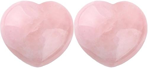 2 Pcs Rose Quartz Puffy Heart Stone 45mm (1.8"),eGlomart Natural Polished Pocket Gemstone for Chakra Energy Healing, Reiki, Meditation, Massage
