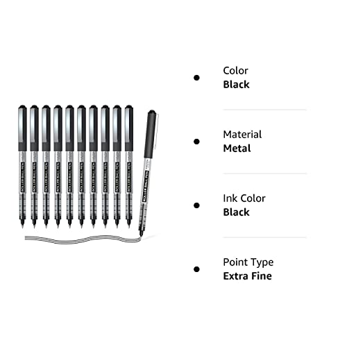 Shuttle Art Rollerball Pens, 10 Pack Black Liquid Ink Pens, 0.5mm Extra
