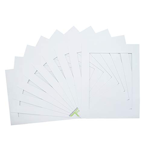 Golden State Art, White Pre-Cut 11x14 Picture Mat for 8.5x11 Photo, with Acid Free White Core High Premier Bevel Cut Mattes (10-Pack)