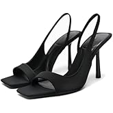 BOEGBNW Women'S Clear Square Open Toe Stiletto Slingback Sandals Sexy Transparent Strappy Ankle Straps Comfortable Heel Sandals Wedding Party Dress Pumps Shoes