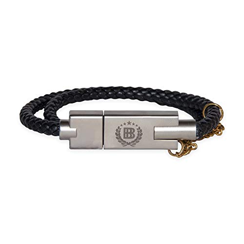 The BB Gold and Black Double Braided Wrist Cuff 2-in-1 USB Cable Bracelet Lightning Charger and Data - //coolthings.us