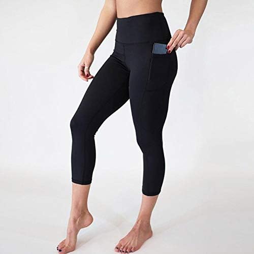 CapsA Tummy Control High Waist Short Leggings with Pockets for Women Workout Out Pocket Leggings Fitness Sports Gym Running Yoga Athletic Pants