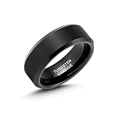 LerchPhi Mens 8mm Black Tungsten Carbide Ring Matte Brushed with Bevelled Edge Free Personalized Custom Name Date Coordinates Engrave Supported Comfort Fit Wedding Band