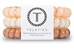 TELETIES - Large Spiral Hair Coils - Ponytail Holder Hair Ties for Women - Phone Cord Hair Ties - Strong Grip, No Rip, Water Resistant, No Crease Hair Tie Coils - 3 pack (For the Love of Nudes)