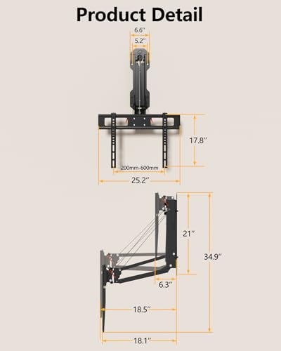 FORGING MOUNT Support TV Électrique au-Dessus de Cheminée avec Télécommande, Support Mural TV Motorisé pour Écrans Plats/Incurvés de 32-85 Pouces jusqu'à 40 kg, Pivotant Inclinable, Max VESA 600x400mm