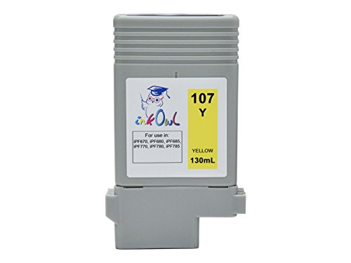 InkOwl - Compatible Ink Cartridge Replacement for CANON PFI-107Y (130ml, yellow) - iPF670, iPF680, iPF685, iPF770, iPF780, iPF785 printers