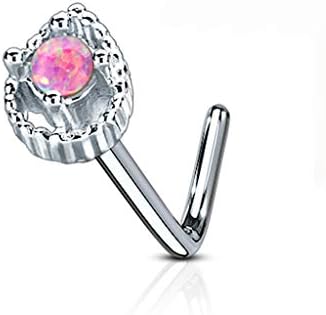 MoBody 20 Gauge Nose Ring Stud L-Shape Created Opal Tear Drop 316L Surgical Steel Body Piercing Jewelry