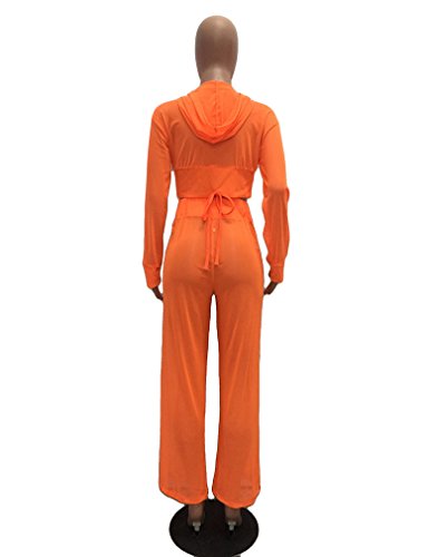 Womens See Though Sheer Mech Hoodies Crop Top Pants Set 2 Piece Outfits S Orange