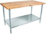 John Boos JNS02 Maple Top Work Table with Galvanized Steel Base and Adjustable Galvanized Lower Shelf, 48&quot