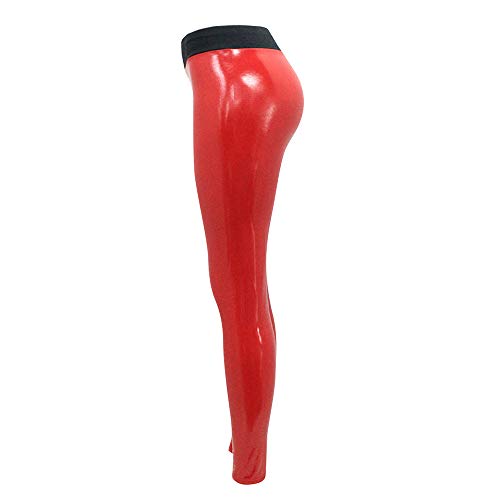 JOFOW Womens Pencil Pants Artificial Patent Leather Straight Leg Casual Stretch Skinny Fashion Slim Long Cropped Leggings (S =US:0-2,Red)