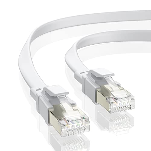 BAHIWOM Cat8 Ethernet Cable - 1.5m, 40Gbps, Flat, Compatible with Router, Modem, PC, Laptop - White โ image 1
