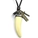 KONOV Wolf Tooth Cross Pendant Leather Cord Men's Necklace Chain, Creamy-White Gold Brown
