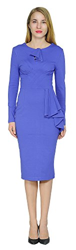 Marycrafts Women's Vintage 1960s Bodycon Long Sleeve Midi Tea Dress 12 Blue