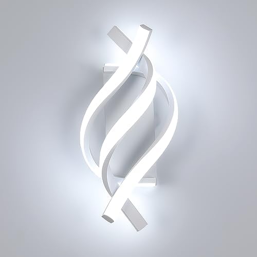 Candeeiro de parede LED, apliques interiores modernos 22W 2500LM com design curvo, iluminação mural 6500K para quarto, sala de jantar, sala de estar, branca
