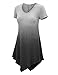 Lock and Love LL WT1051 Womens V Neck Short Sleeve Ombre Tunic Top L Black
