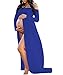 Mommy Jennie Maternity Dress Off Shoulder Long Sleeve Split Front Chiffon Gown for Photoshoot,Royal Blue
