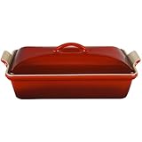 Le Creuset Heritage Stoneware 12-by-9-Inch Covered Rectangular Dish, Cerise (Cherry Red)