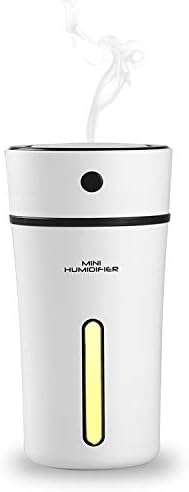 USB Car Cool Mist Humidifier, Mini 300ml Portable Desktop Essential Oil Diffuser Cup Ultrasonic Aromatherapy Air Purifier Filter No Water Auto Shutoff with LED Night Light Whisper Quiet for Office