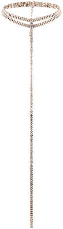 Rhinestone chain necklace, Long Chain Choker Necklace Jewelry For Women (Gold)