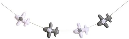 preliked Nordic Felt Plane Aircraft Banner Kids Room Hanging Wall Decor Photography Props (Grey + White)