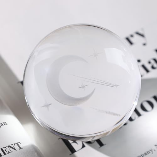 FUTUREPLUSX Crystal Ball with Stand, 3D Laser Crystal Ball Moon Glass Sphere for Birthady Gift Home Weeding Decor Crafts