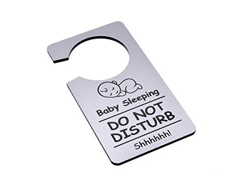 Baby Sleeping, Do Not Disturb Sign, Door Hanger – Engraved in Wood Sapele or Plywood/or a Silver Metallic Acrylic…