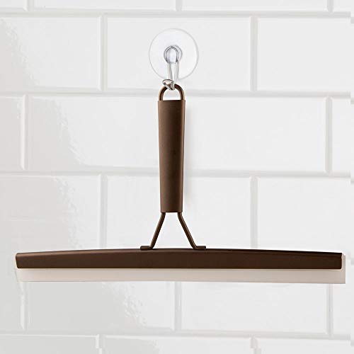 InterDesign Forma Bathroom Shower Door, Window and Mirror Squeegee with Suction Storage Hook - 12", Bronze