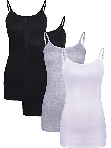 Boao 4 Pieces Women's Basic Camisole Adjustable Long Spaghetti Strap Tank Top Solid Modal Stretchy Tanks (Color Set 2, Large)