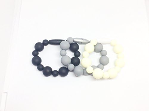Trendy Baby Mama Toddler Kids Sensory Fidget Chewing Bracelet -CPSC Compliant- Set of Three Teething Silicone Girl Boy Black Gray White Dress Up