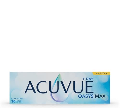 Acuvue Oasys Max 1-Day MULTIFOCAL Lentes diarias con Tecnología TearStable, filtro de luz OptiBlue y diseno Pupil Optimized, +0.25 dpt, diametro 14.3 mm, 30 unidades, +2.00 adicion, curva base 8.4 mm