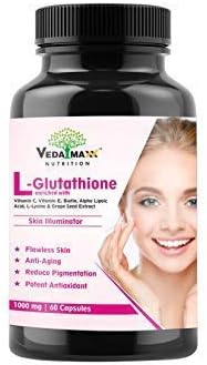 VEDA MAXX L- Glutathione for Skin Health with Grape Seed, Vitamin-C & Biotin - 1000mg - 60 Capsules (Pack of 1)