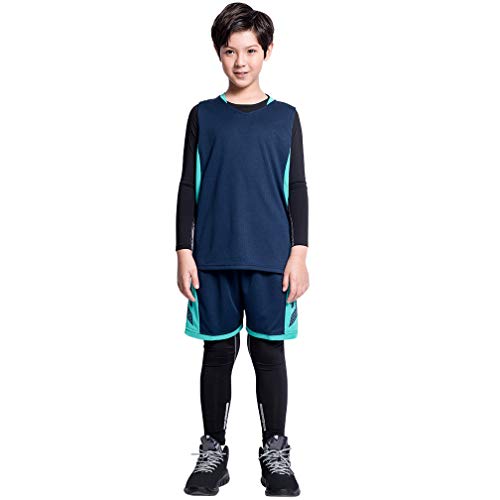 image for TERODACO Kids Basketball Jersey and Shorts Set W Long Sleeve Compressi