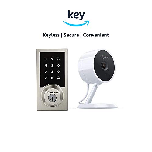 Kwikset 916 SmartCode ZigBee Touchscreen Smart Lock + Amazon Cloud Cam | Key Smart Lock Kit (Contemporary Style in Satin Nickel)