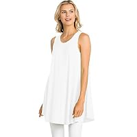 12 Ami Solid Basic Long Tank T-Shirt Tunic White Large