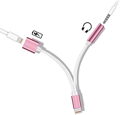 2 in 1 Lightning iphone 7 Adapter Charge and Headphone 3.5mm Audio Jack Splitter for iphone 7/7 Plus[No Calling Function and No Music Control]-rose gold