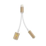 Superior Quality Lightning to 3.5mm Headphone Jack Adapter with Lightning Charging Port Supports [Simultaneous Music and Charge] for iPhone 7, iPhone 7 Plus (Gold)