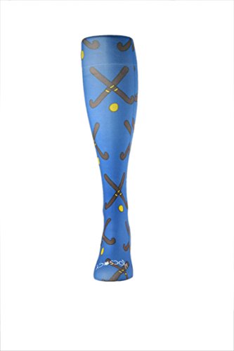 HOCSOCX Womens/Girls Shin Guard Rash UNDER Sport Socks (Medium, Blue Field Hockey Sticks)