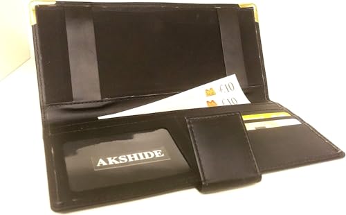 AKSHIDE Looped LeatherCheque Bookholder/Leather ChequeBook Cover/Leather ChequeBookWallet (Black)