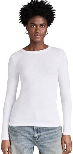 Enza Costa Women's Textured Rib Long Sleeve Crew Tee, Black, XS at