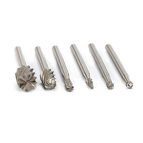 6Pcs HSS Flute Straight End Mill Cutter Set Single Cut Burr Bits Rotary Files for Woodworking Electric Tool