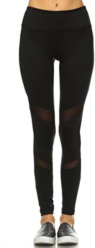 Pink Buddha Black Hight Waisted Performance Activewear Full Length Mesh Panels Yoga Fashion Leggings.(med)