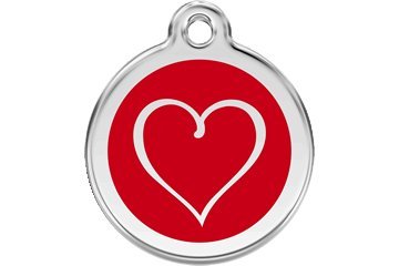 Red Dingo Custom Engraved Dog ID Tag - Tribal Heart Medium/Red