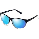 Coyote Eyewear Polarized BiFocal Reading Sunglass +2.00 Black Clear/Blue Mirror Men Women Trendy Bi-Focal Sun Glasses Reader