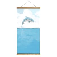 Hanging Poster with Wood Frames Blue Whale Canvas Artwork Wall Picture Home Decoration - 18