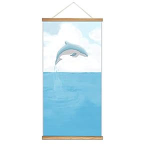 Hanging Poster with Wood Frames Blue Whale Canvas Artwork Wall Picture Home Decoration - 18"x36"