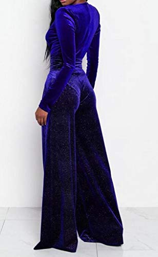 New Fashion Women Deep V Neck Long Sleeve Wide Leg Long Pants Romper Jumpsuits
